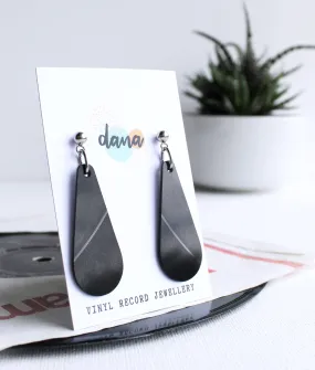 minimal long teardrop black vinyl record earrings / ethical fashion
