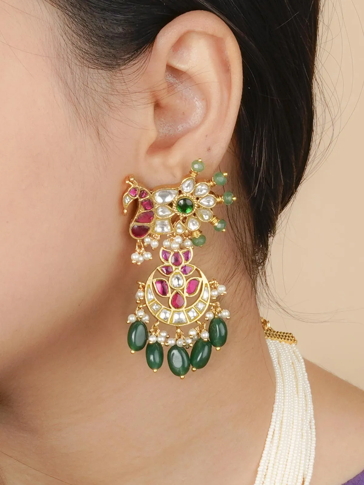 Multicolor Gold Plated Jadau Kundan Bridal Necklace Set - MS1758M